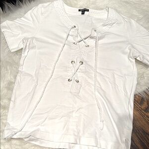 WHOWHATWEAR White Short Sleeve Tie Front T-Shirt
